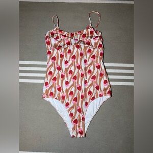 Seea One-Piece Swimsuit in Pink, Red & Tan Floral